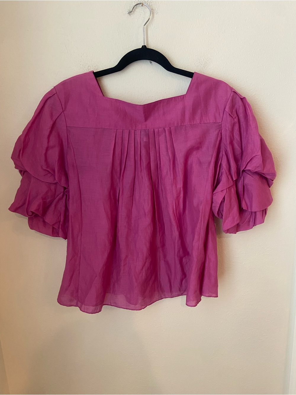 Thierry Colson Pink Silk Cotton Puff Sleeve Blouse Top XS
